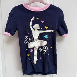 Joyond 3T Girls Navy and Pink Ballerina & Butterfly Short Sleeve Pajama Top